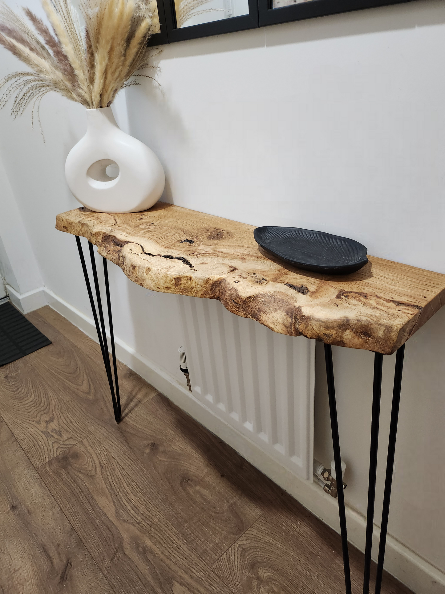 Live Edge Oak Standard Depth Console Table with Hairpin Legs