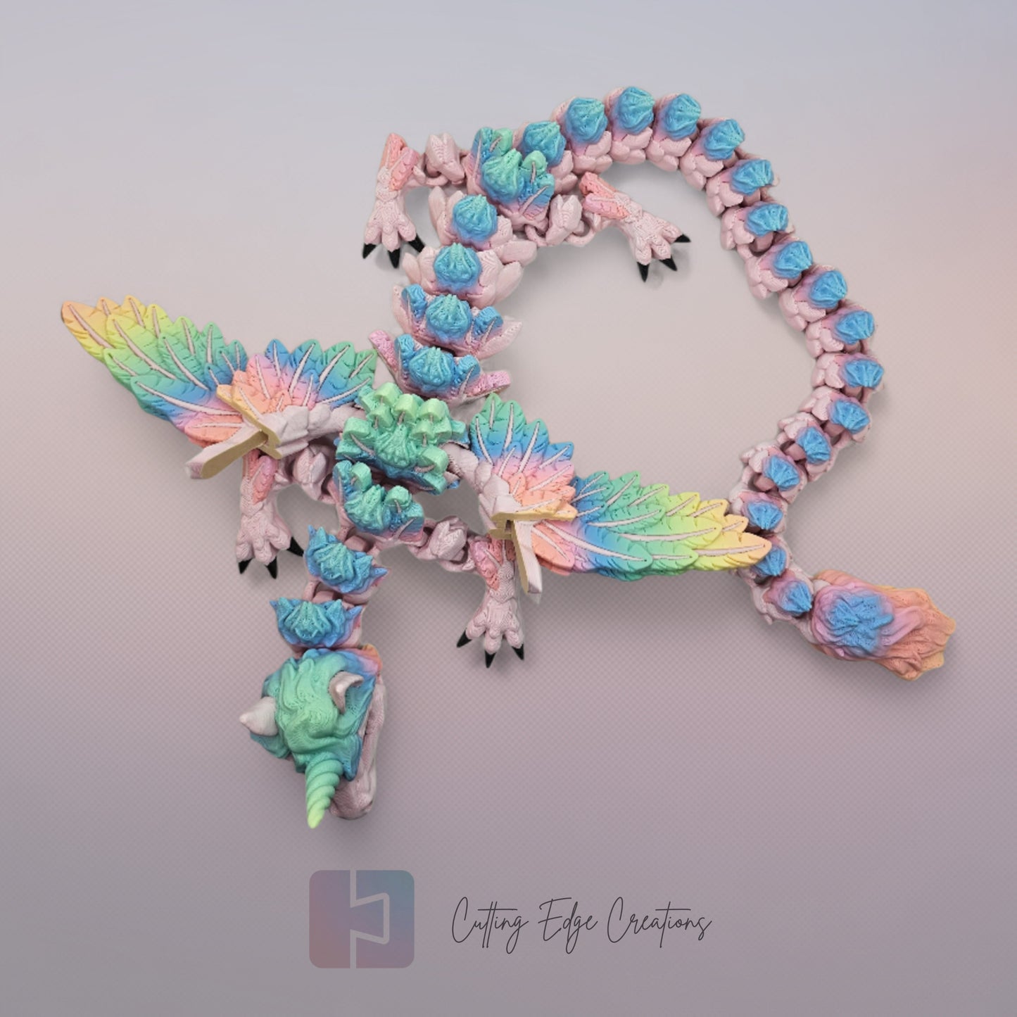 3D printed articulated Unicorn Dragon, flexible toy, handmade in the UK, desk fidget and gift.