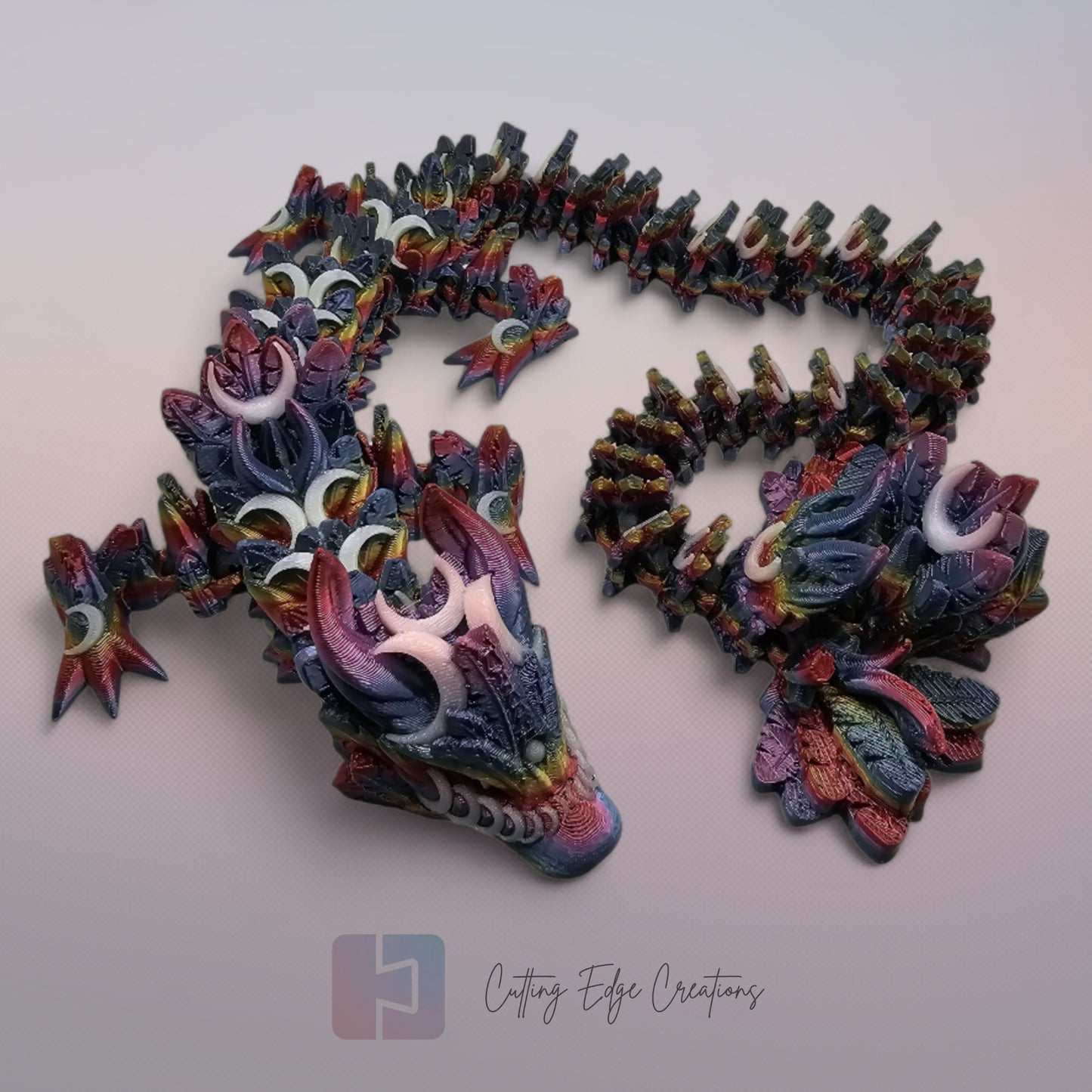 3D printed articulated Lunar Dragon, flexible toy, handmade in the UK, desk fidget and gift.