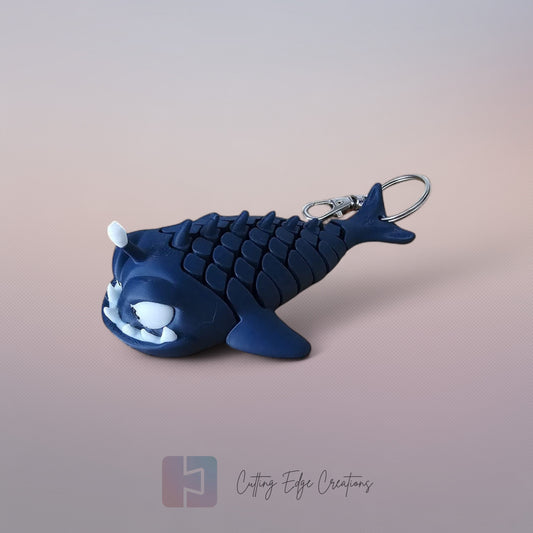3D printed angler fish bag charm with flexible body and keyring attachment