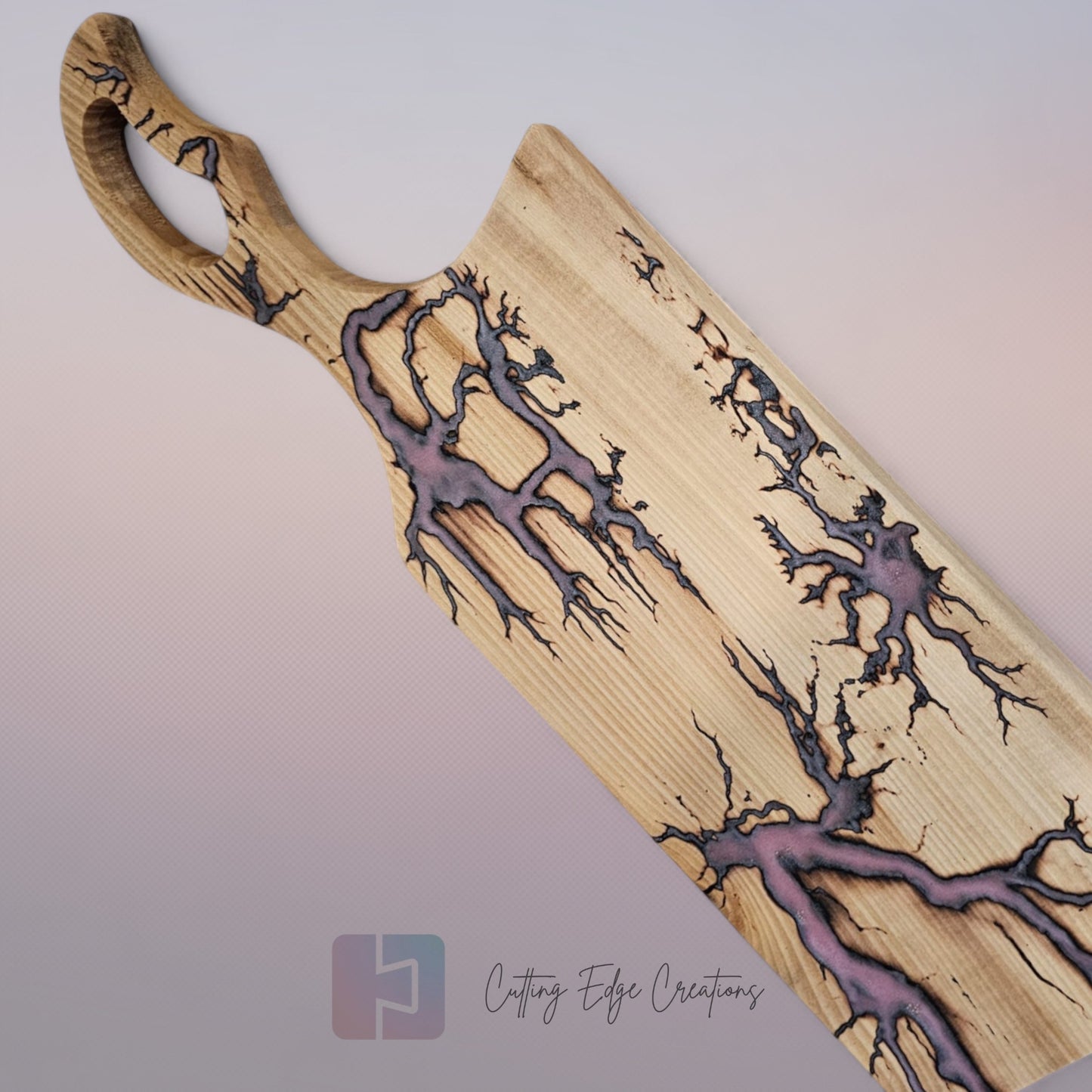 Handmade Hardwood Serving Board – Resin Lightning Wood (Lichtenberg) – Light or Dark Hardwood