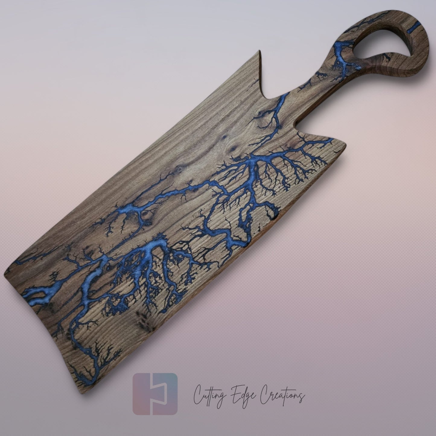 Handmade Hardwood Serving Board – Resin Lightning Wood (Lichtenberg) – Light or Dark Hardwood