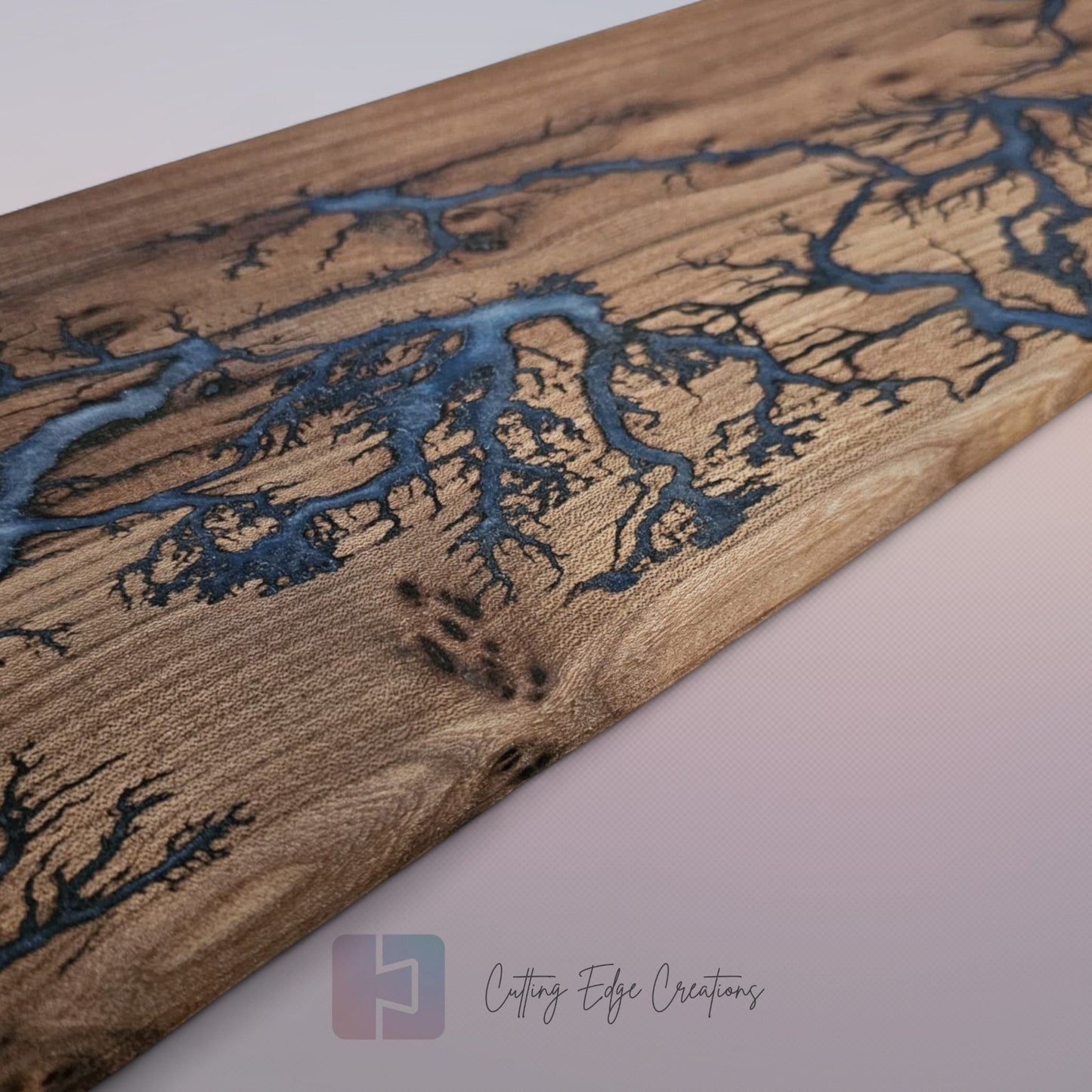 Handmade Hardwood Serving Board – Resin Lightning Wood (Lichtenberg) – Light or Dark Hardwood