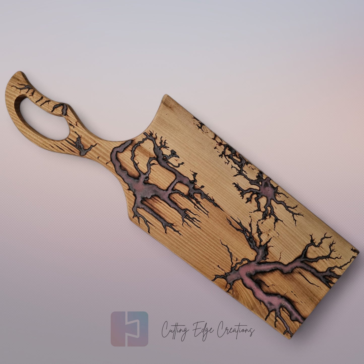 Handmade Hardwood Serving Board – Resin Lightning Wood (Lichtenberg) – Light or Dark Hardwood