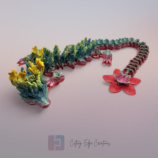 3D printed articulated Cherry Blossom Dragon, flexible toy, handmade in the UK, desk fidget and gift.