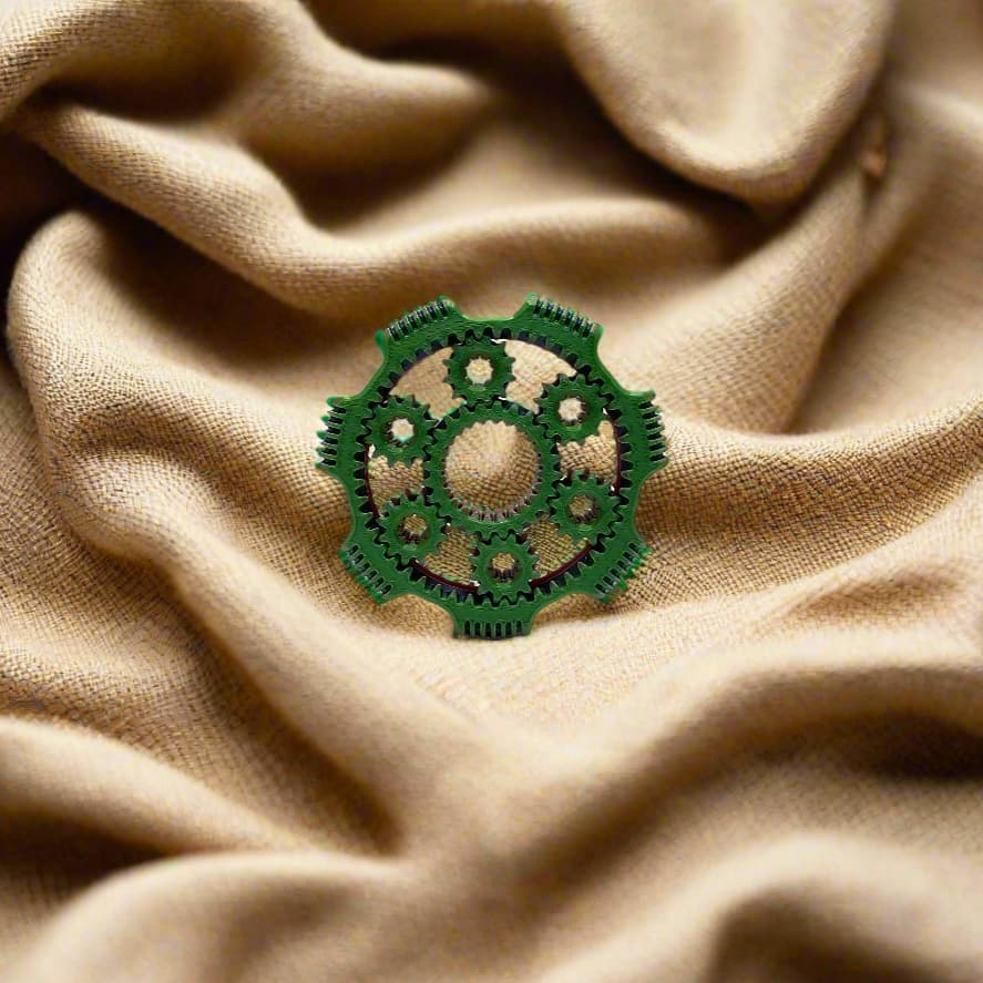 3D printed gear spinner fidget toy in multicolour filament with interlocking moving gears