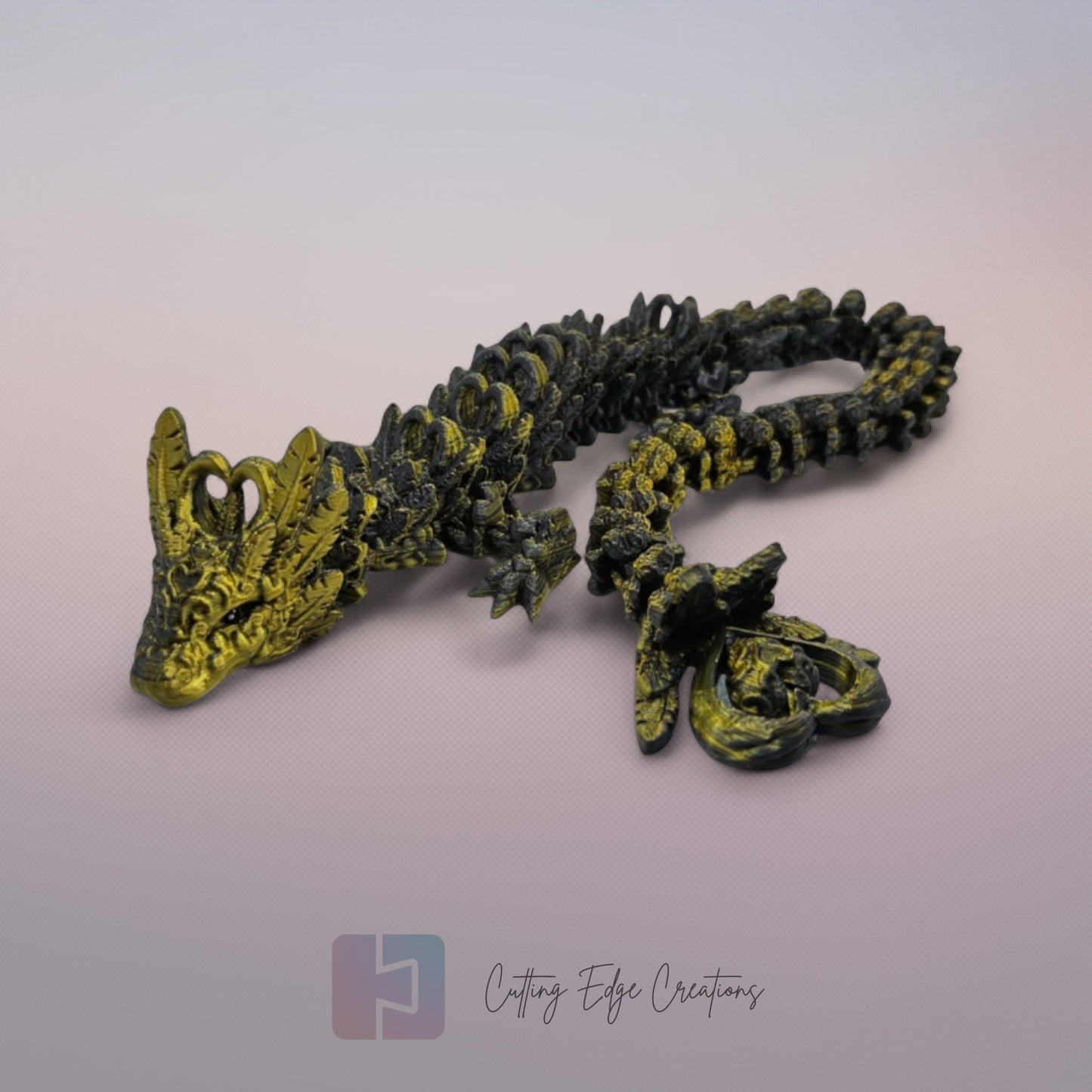 3D printed articulated Heart Dragon, flexible toy, handmade in the UK, desk fidget and gift.