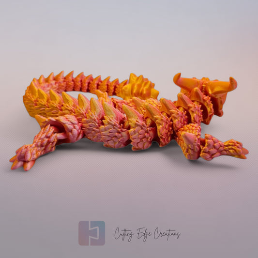 3D printed articulated Horned Menace Dragon, flexible toy, handmade in the UK, desk fidget and gift.