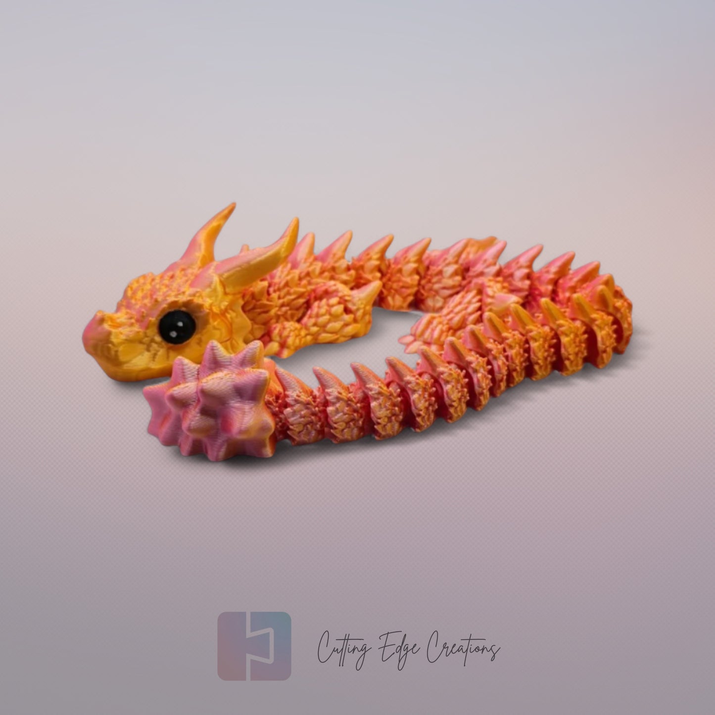 3D printed articulated Horned Menace Dragon, flexible toy, handmade in the UK, desk fidget and gift.