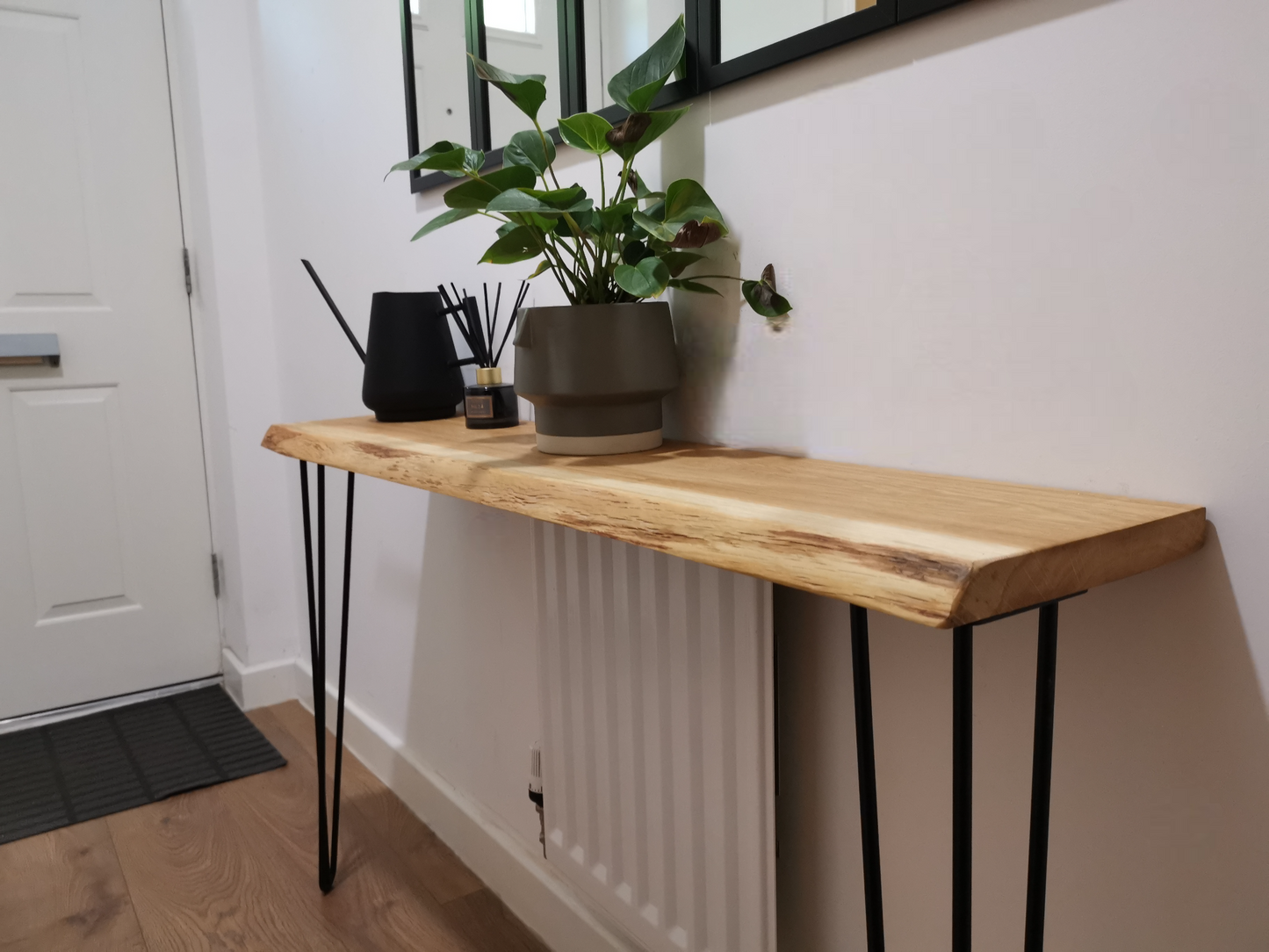 Live Edge Oak Standard Depth Console Table with Hairpin Legs