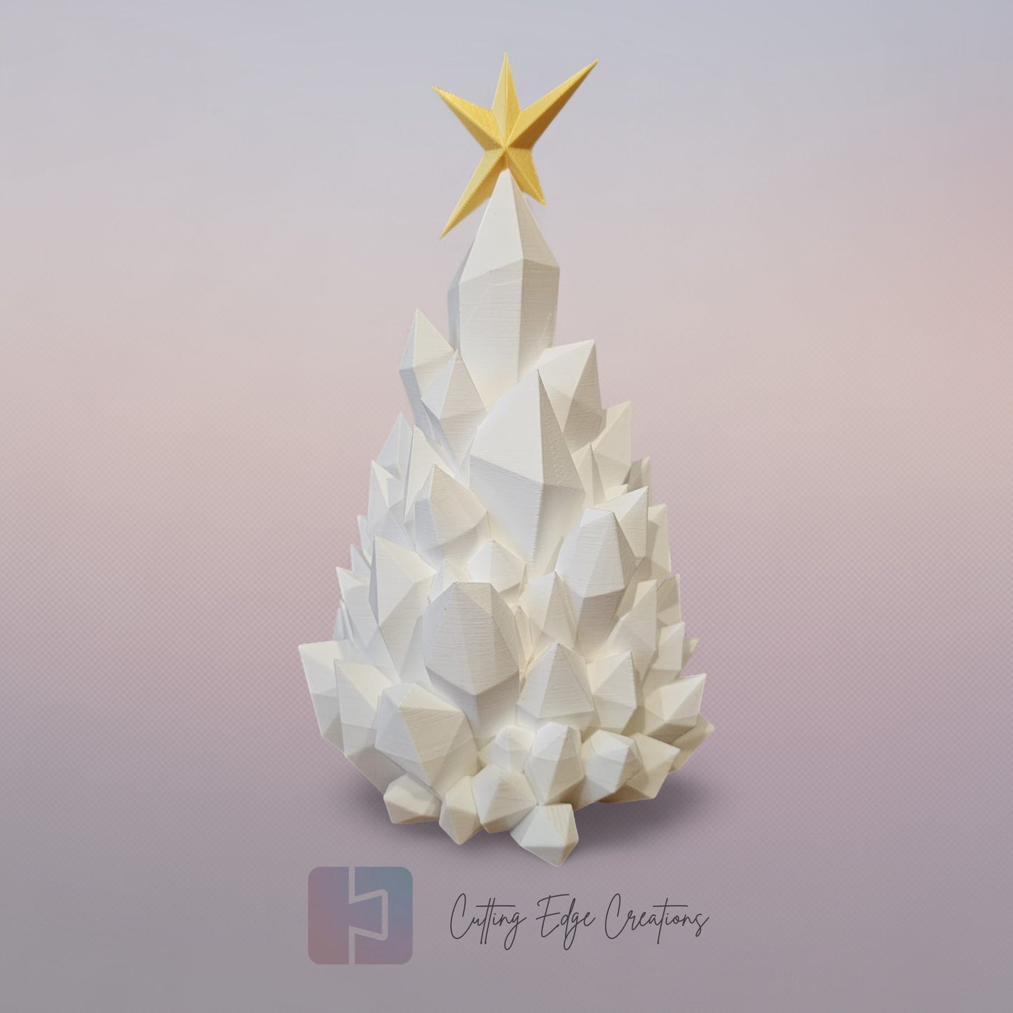 Crystal Glow Christmas Tree – Light-Up 3D Printed Holiday Decor with Gold Star Topper - Flickering LED (22cm)