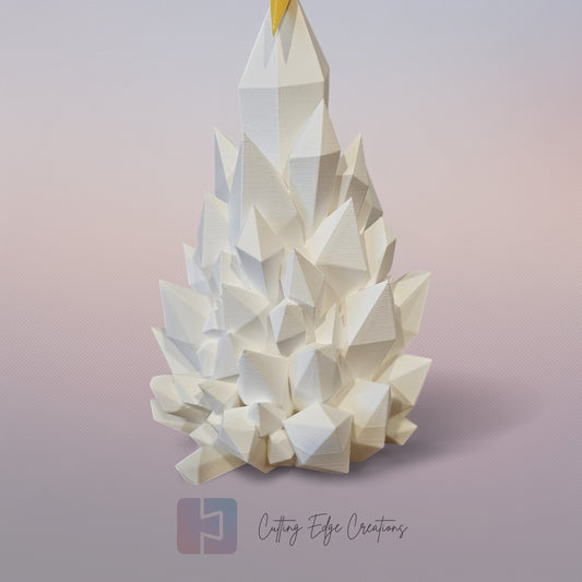 Crystal Glow Christmas Tree – Light-Up 3D Printed Holiday Decor with Gold Star Topper - Flickering LED (22cm)