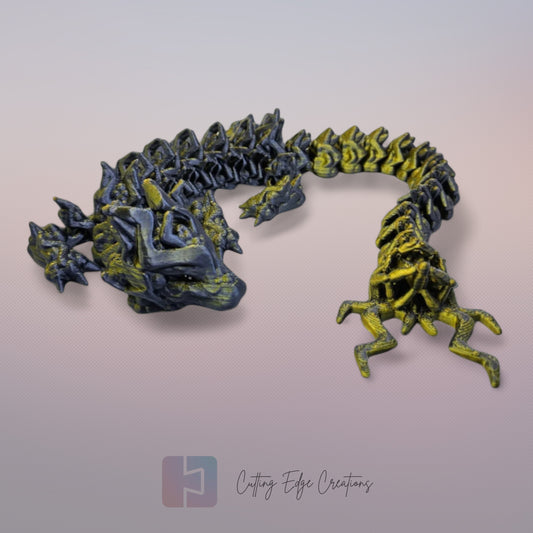3D printed articulated Lightning Dragon, flexible toy, handmade in the UK, desk fidget and gift.