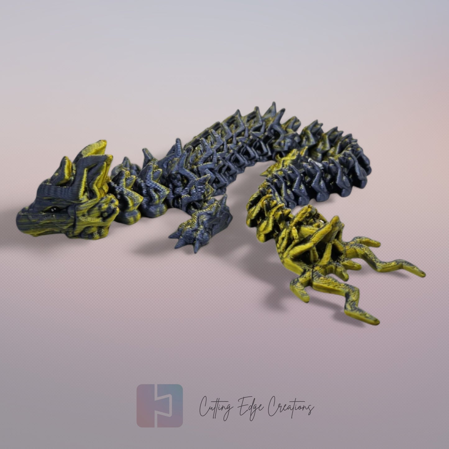3D printed articulated Lightning Dragon, flexible toy, handmade in the UK, desk fidget and gift.
