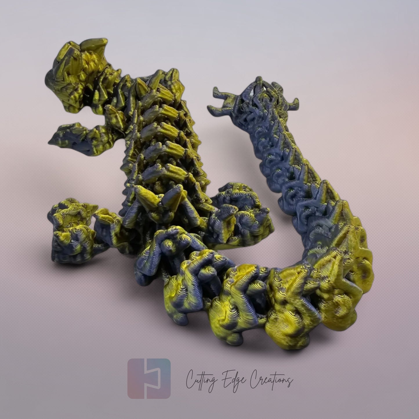 3D printed articulated Lightning Dragon, flexible toy, handmade in the UK, desk fidget and gift.