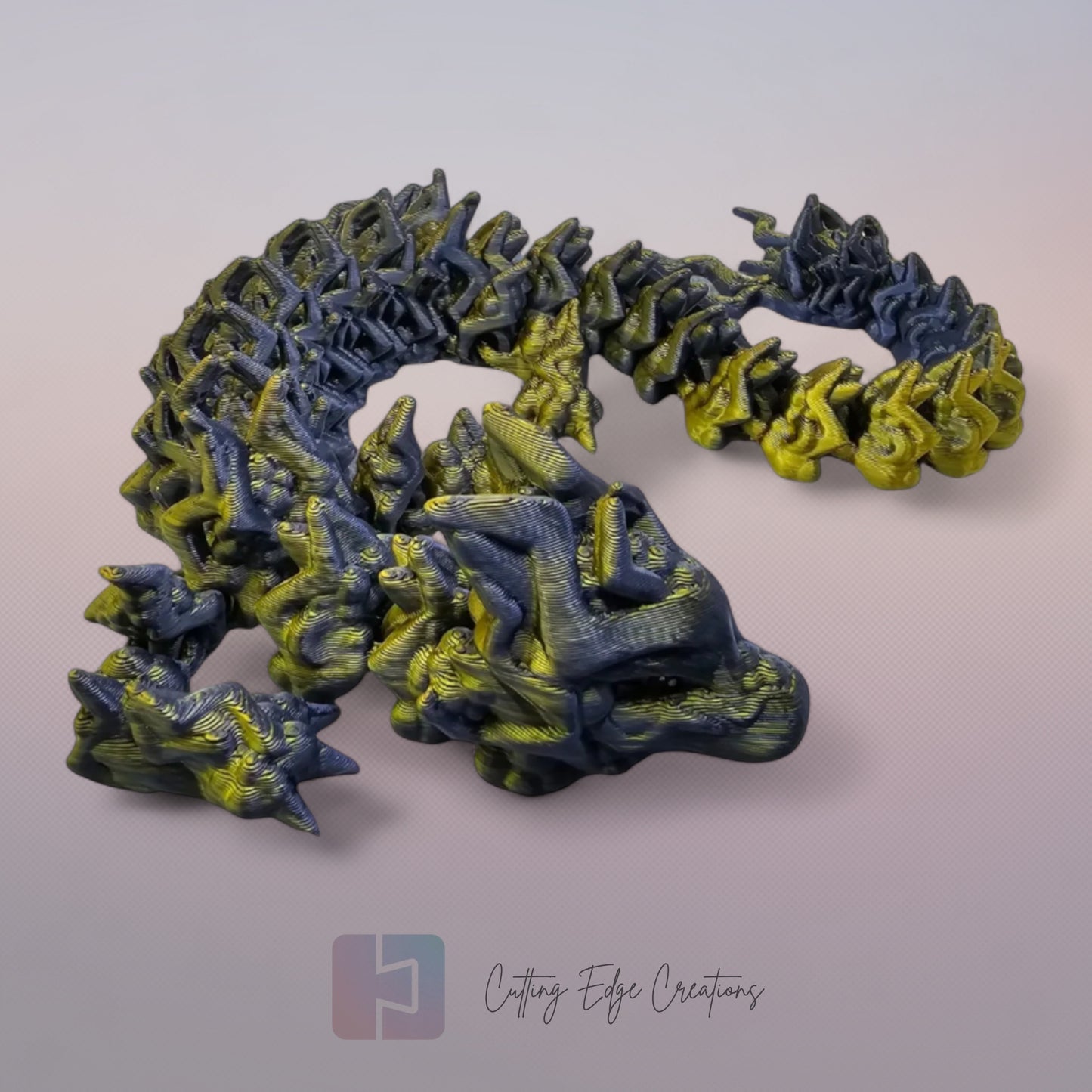 3D printed articulated Lightning Dragon, flexible toy, handmade in the UK, desk fidget and gift.