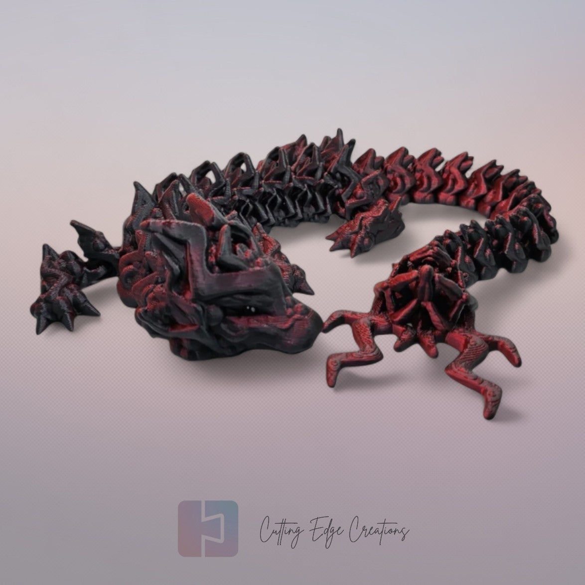3D printed articulated Lightning Dragon, flexible toy, handmade in the UK, desk fidget and gift.