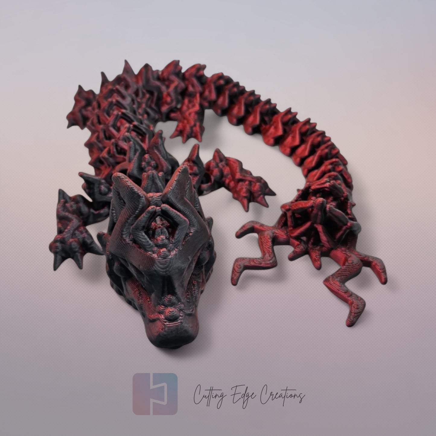 3D printed articulated Lightning Dragon, flexible toy, handmade in the UK, desk fidget and gift.