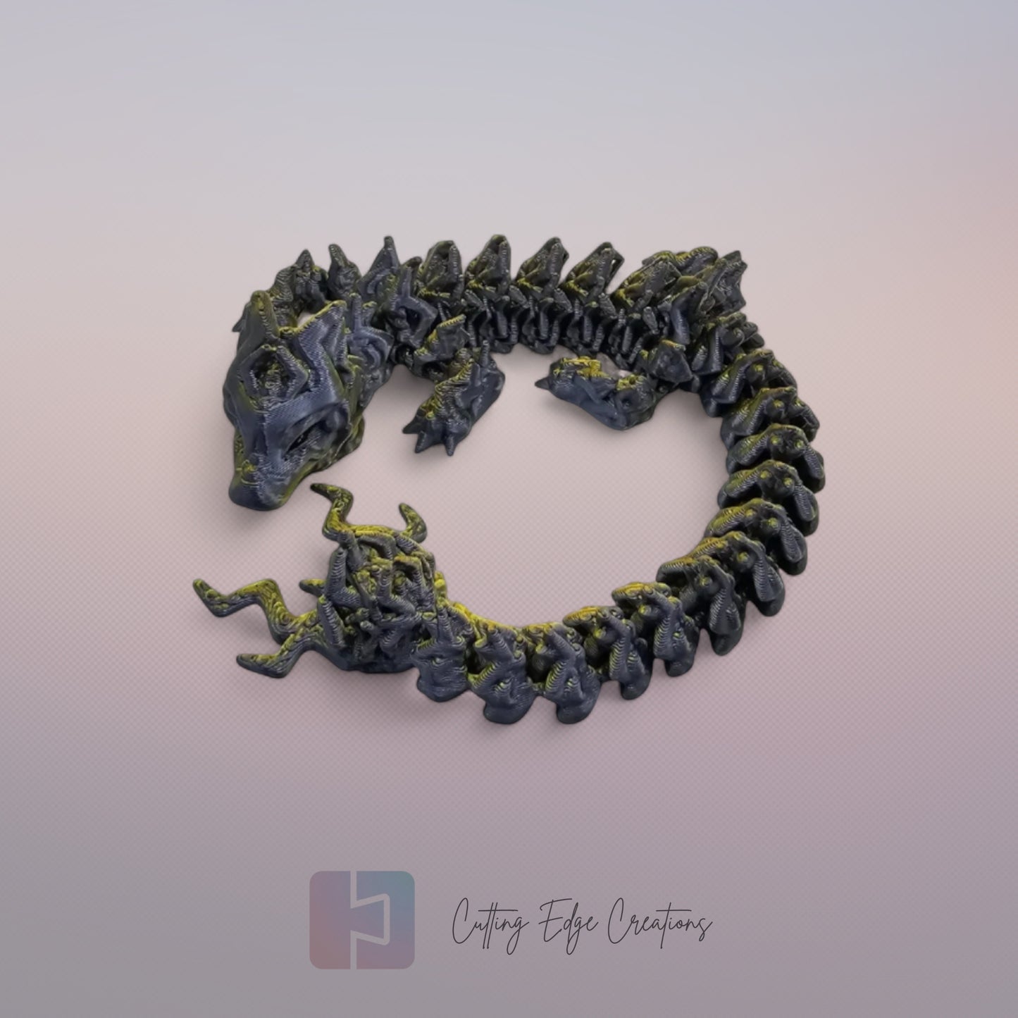 3D printed articulated Lightning Dragon, flexible toy, handmade in the UK, desk fidget and gift.