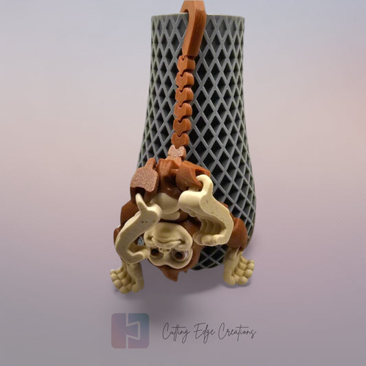 3D printed articulated monkey with hook tail, hook hands, and hook feet