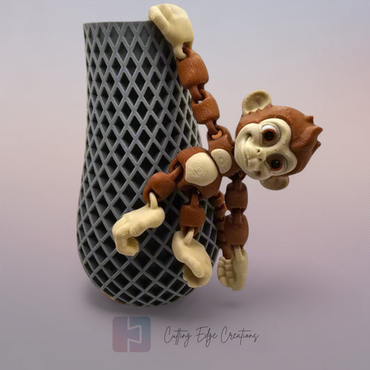 3D printed articulated monkey with hook tail, hook hands, and hook feet