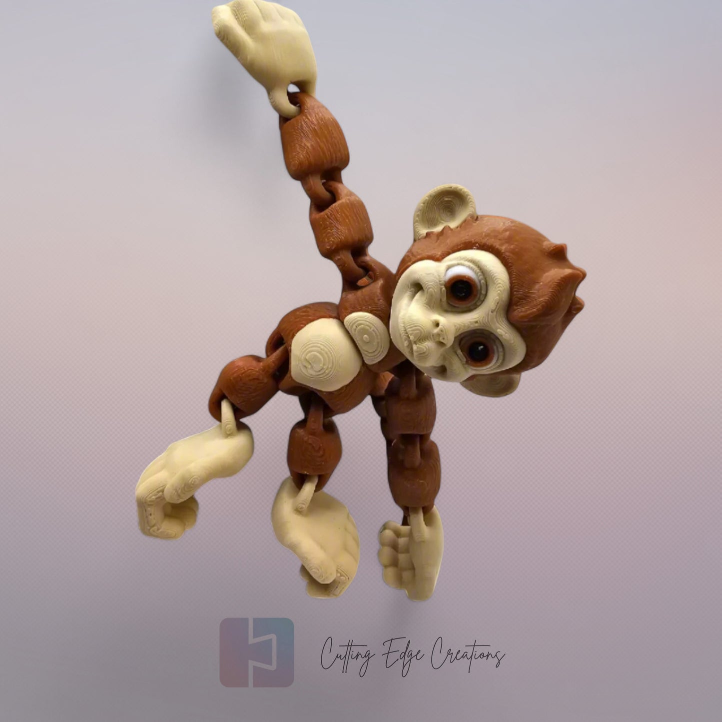 3D printed articulated monkey with hook tail, hook hands, and hook feet