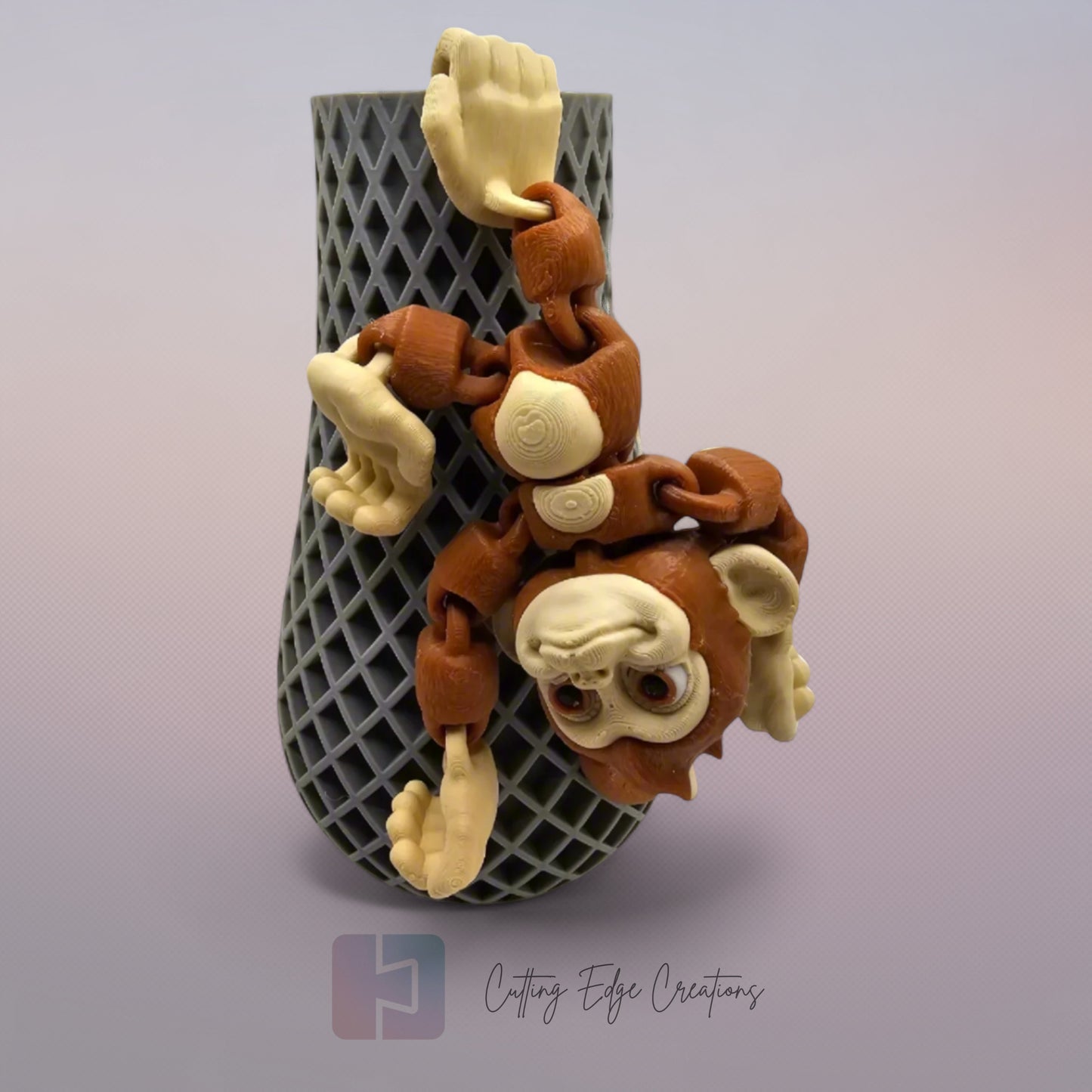 3D printed articulated monkey with hook tail, hook hands, and hook feet