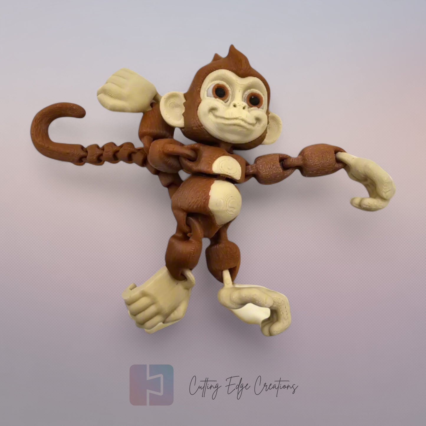 3D printed articulated monkey with hook tail, hook hands, and hook feet