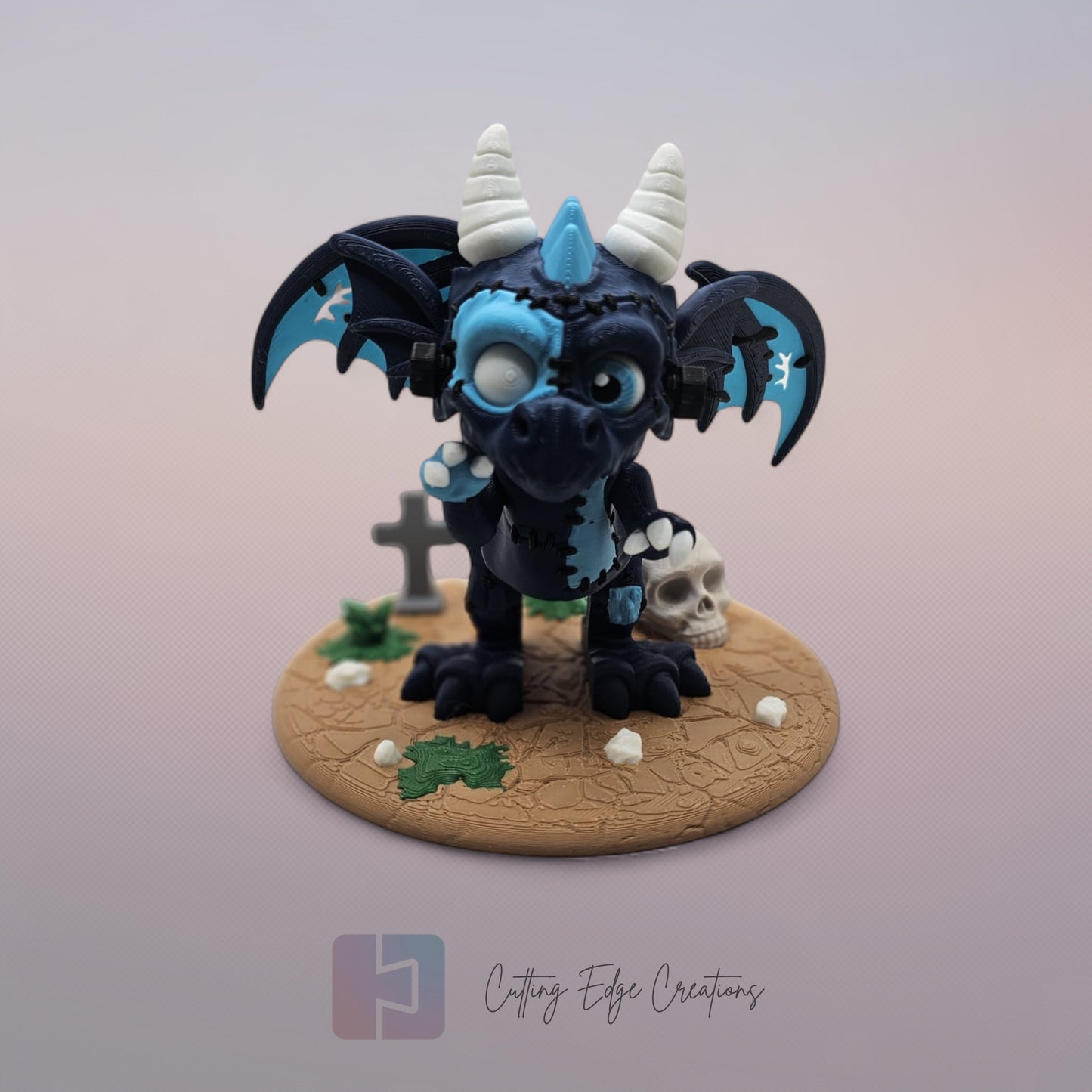 Reanimated Dragon: “3D-printed Reanimated Dragon, spooky articulated desk toy with mad science theme and matching stand