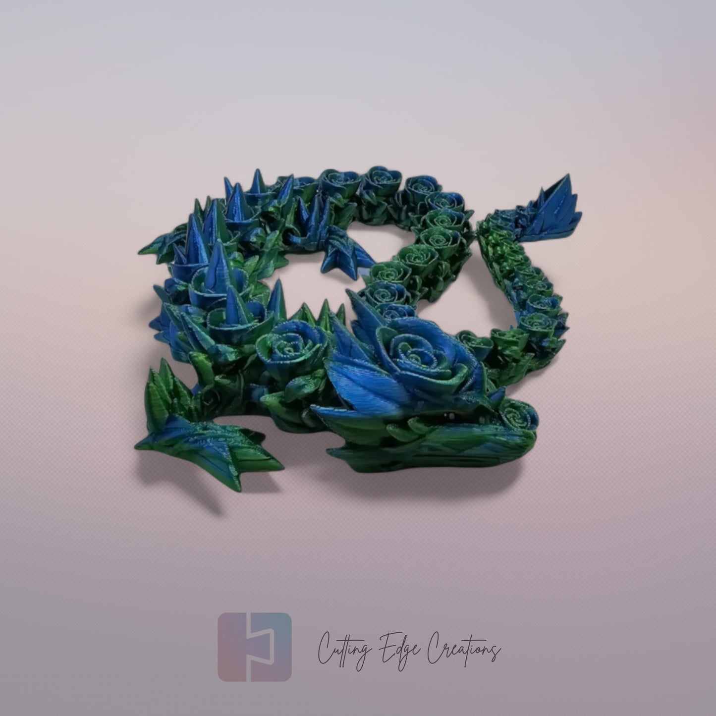 3D printed articulated Rose Dragon, flexible toy, handmade in the UK, desk fidget and gift.