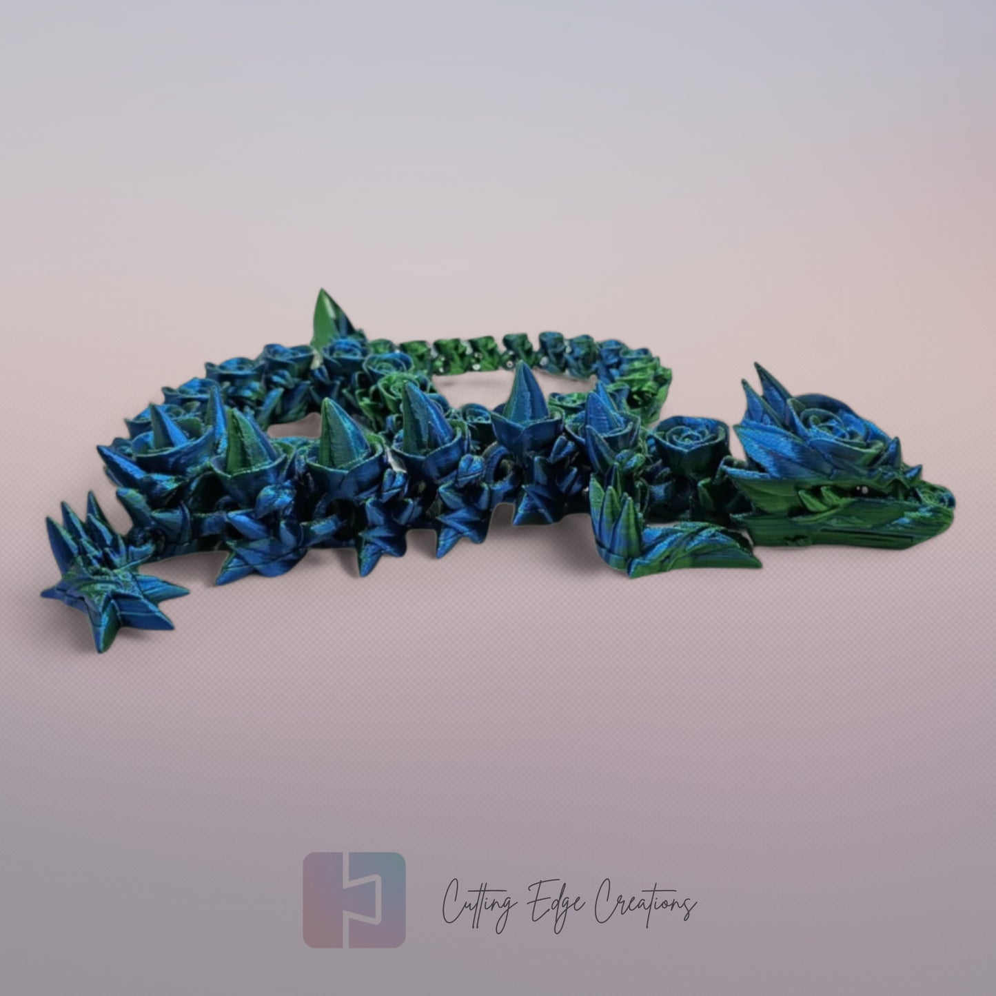 3D printed articulated Rose Dragon, flexible toy, handmade in the UK, desk fidget and gift.