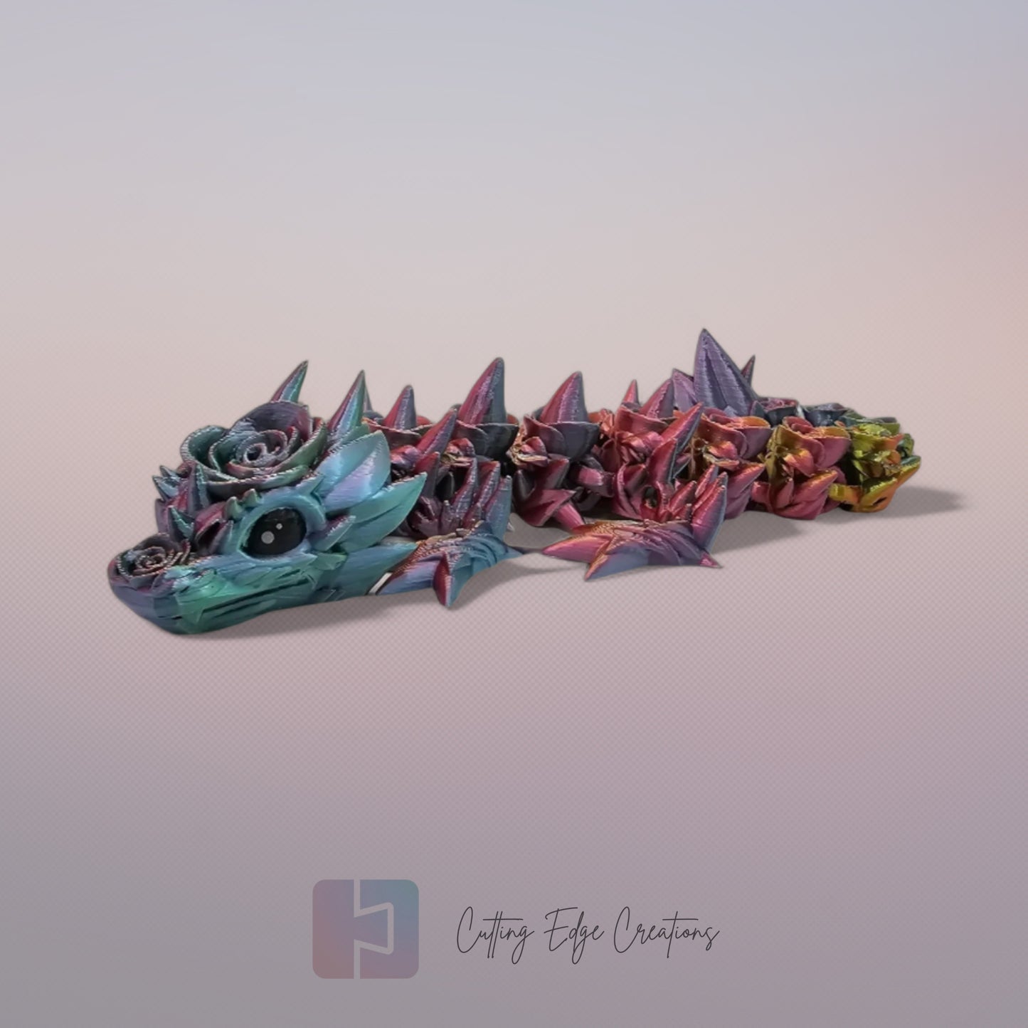 3D printed articulated Rose Dragon, flexible toy, handmade in the UK, desk fidget and gift.
