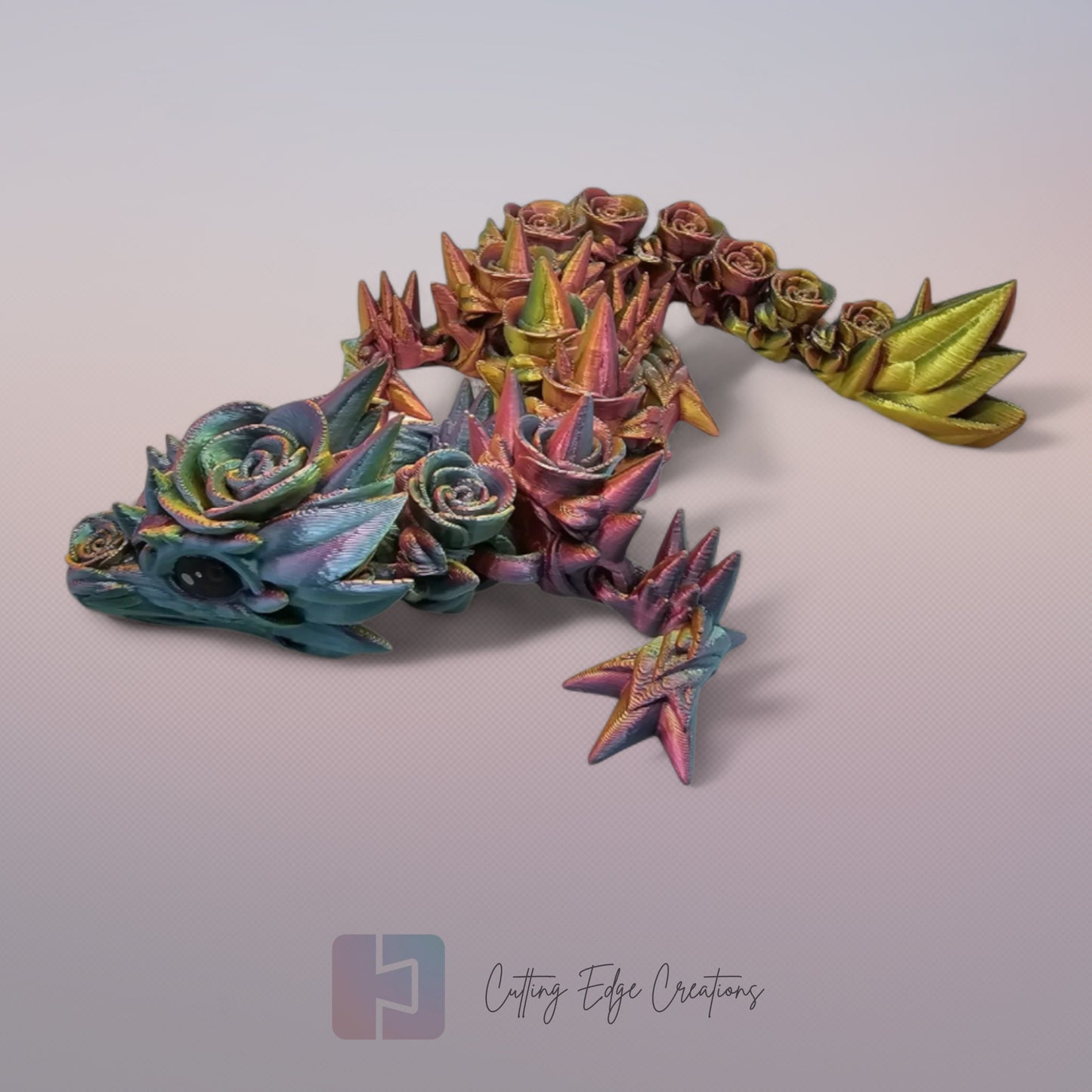 3D printed articulated Rose Dragon, flexible toy, handmade in the UK, desk fidget and gift.