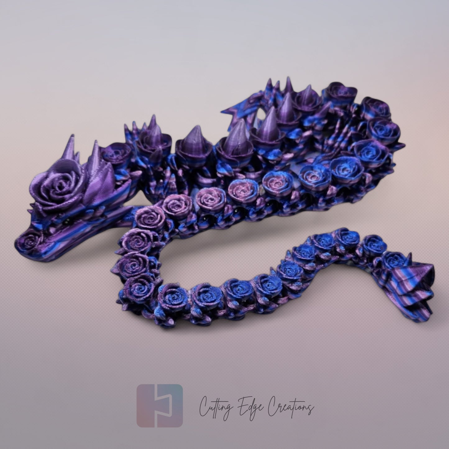 3D printed articulated Rose Dragon, flexible toy, handmade in the UK, desk fidget and gift.