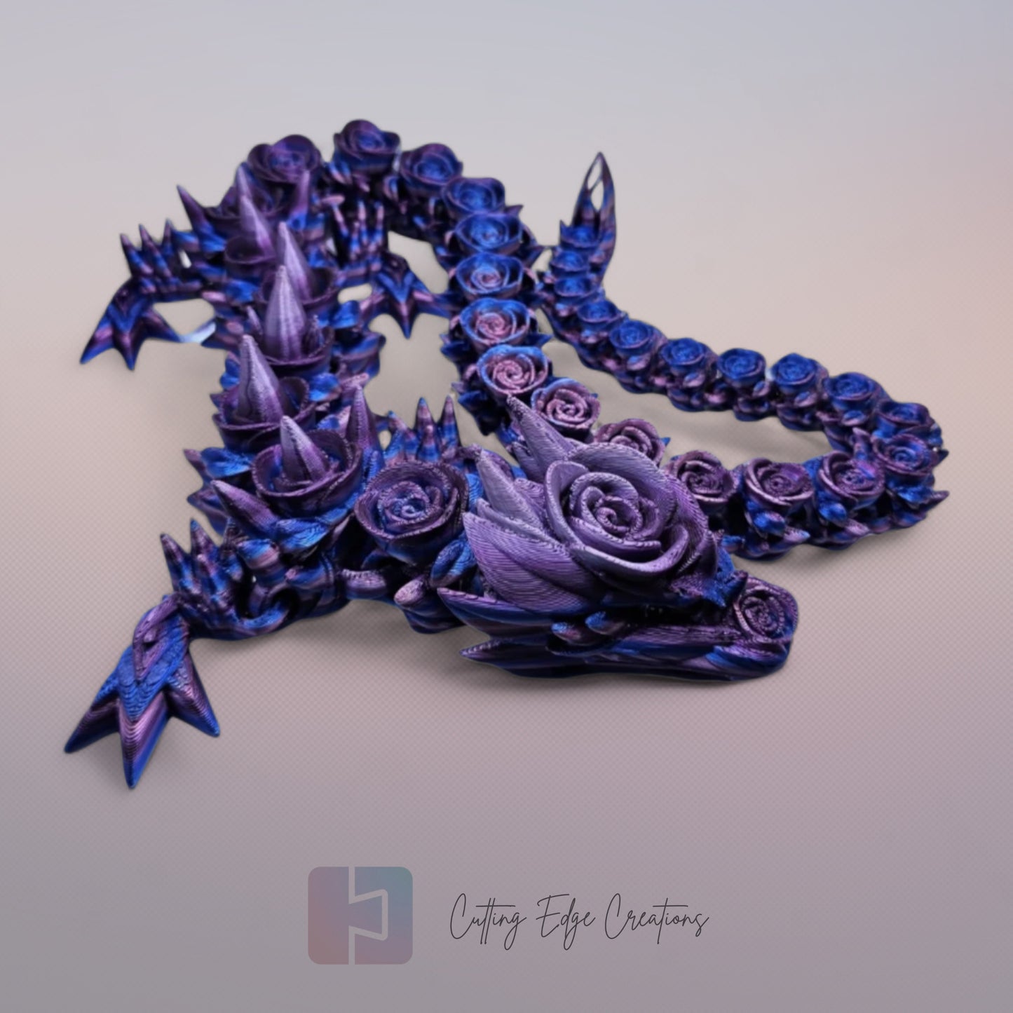 3D printed articulated Rose Dragon, flexible toy, handmade in the UK, desk fidget and gift.