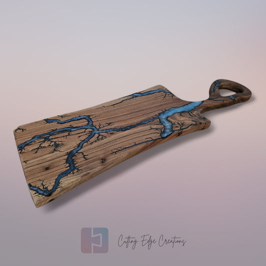 The Electric Blue River – Walnut Serving Board (One-of-a-Kind)