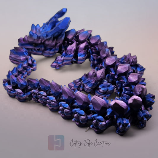 3D printed articulated Stone Horn Dragon, flexible toy, handmade in the UK, desk fidget and gift.