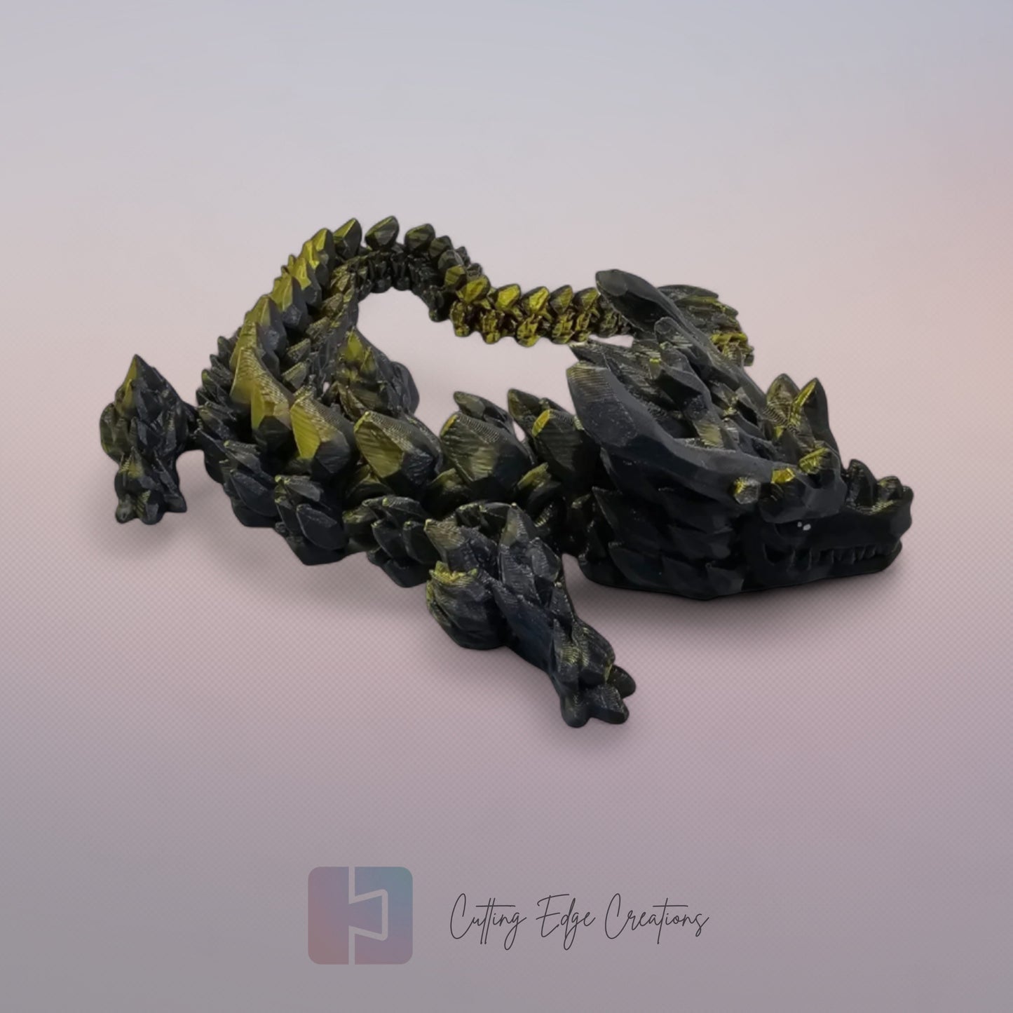 3D printed articulated Stone Horn Dragon, flexible toy, handmade in the UK, desk fidget and gift.