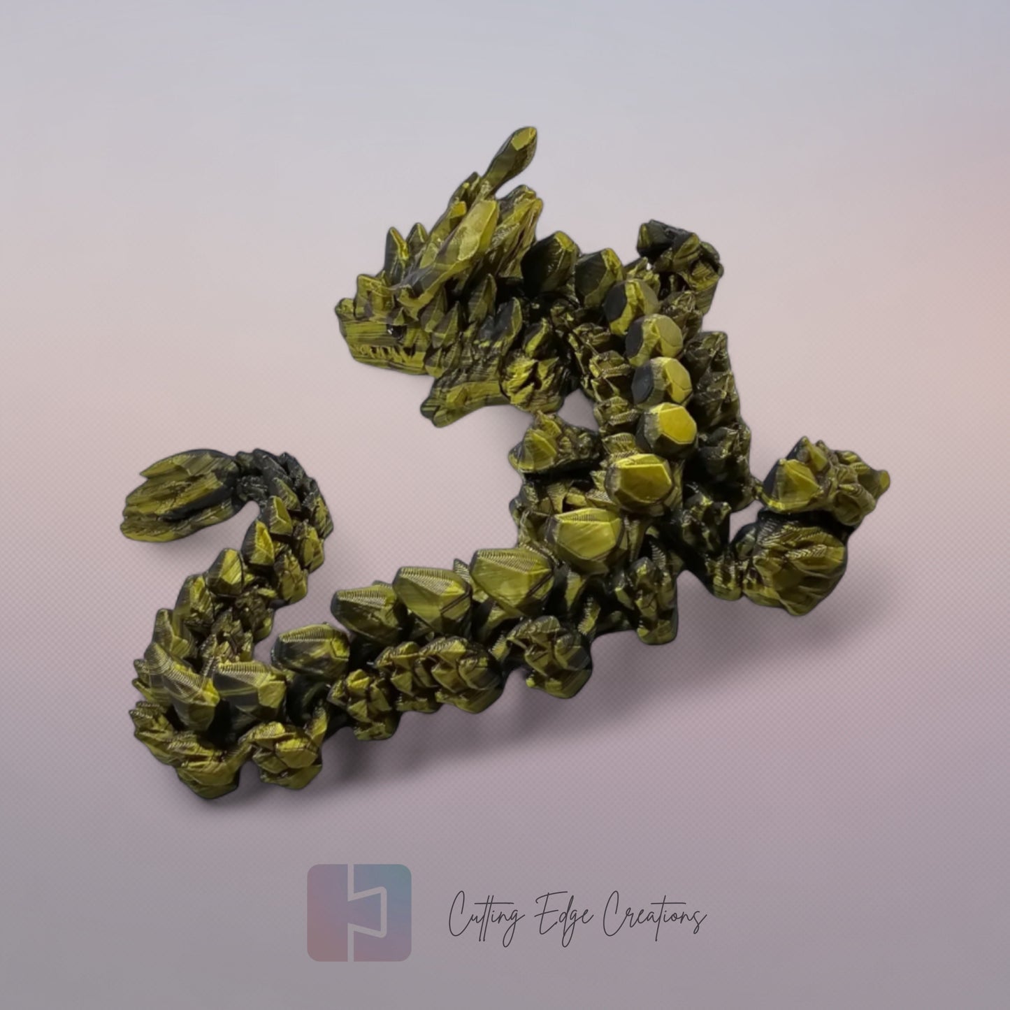 3D printed articulated Stone Horn Dragon, flexible toy, handmade in the UK, desk fidget and gift.