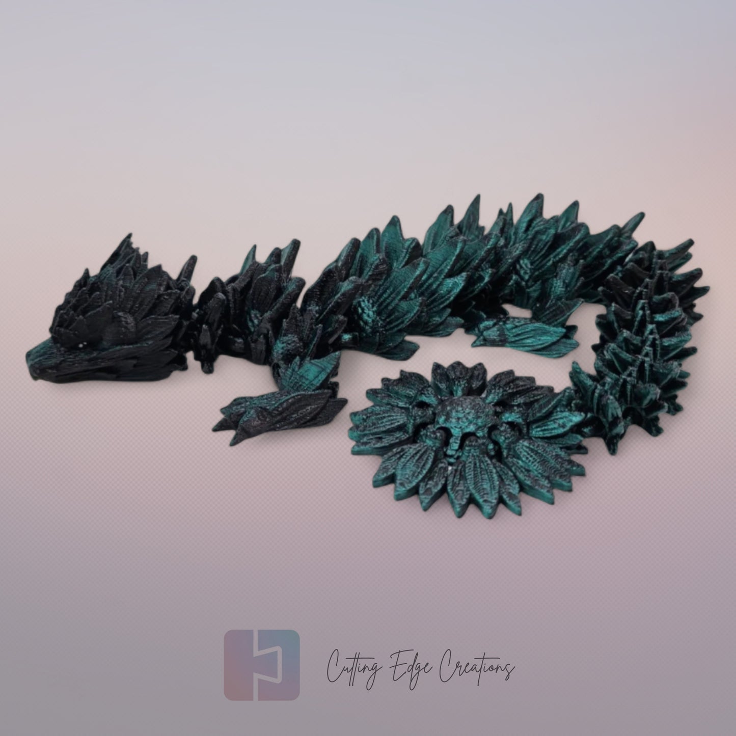 3D printed articulated Sunflower Dragon, flexible toy, handmade in the UK, desk fidget and gift.