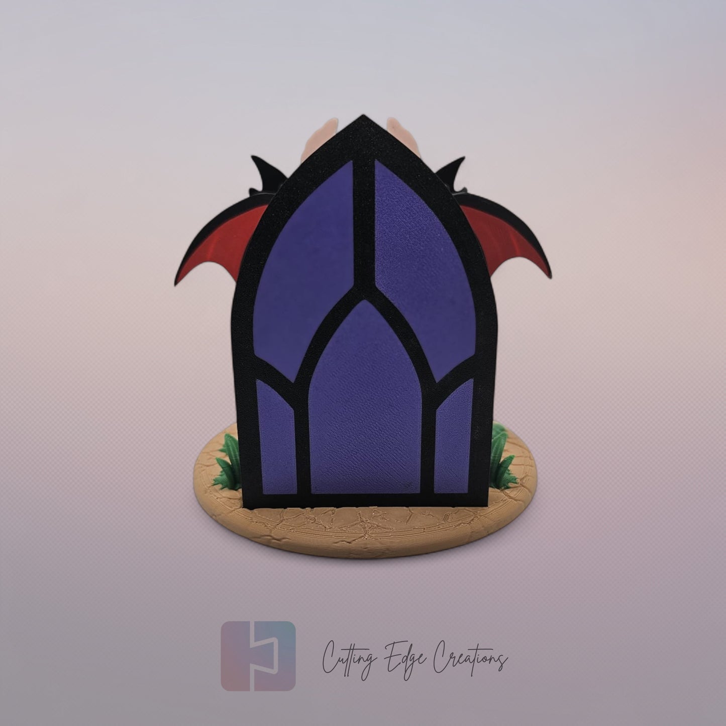 Vampire Dragon: “3D-printed Vampire Dragon, articulated gothic toy with fangs and themed display stand, UK handmade