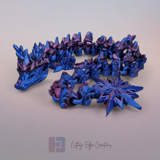 3D printed articulated Winter Dragon, flexible toy, handmade in the UK, desk fidget and gift.