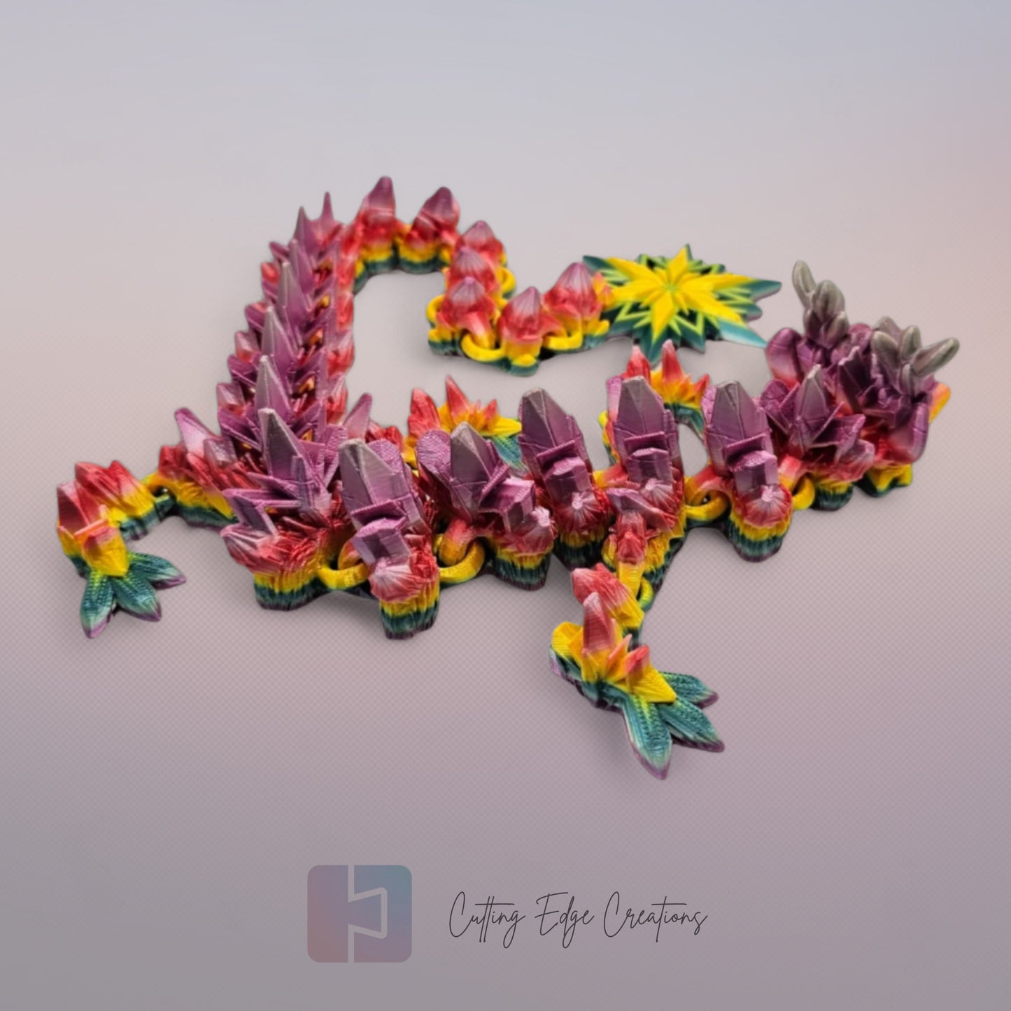 3D printed articulated Winter Dragon, flexible toy, handmade in the UK, desk fidget and gift.