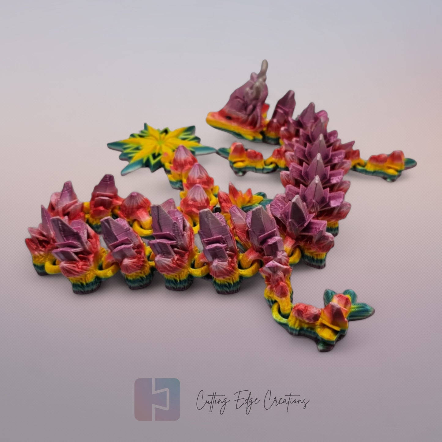 3D printed articulated Winter Dragon, flexible toy, handmade in the UK, desk fidget and gift.