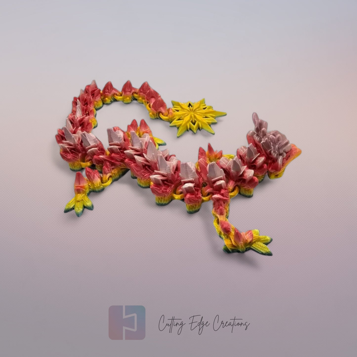 3D printed articulated Winter Dragon, flexible toy, handmade in the UK, desk fidget and gift.