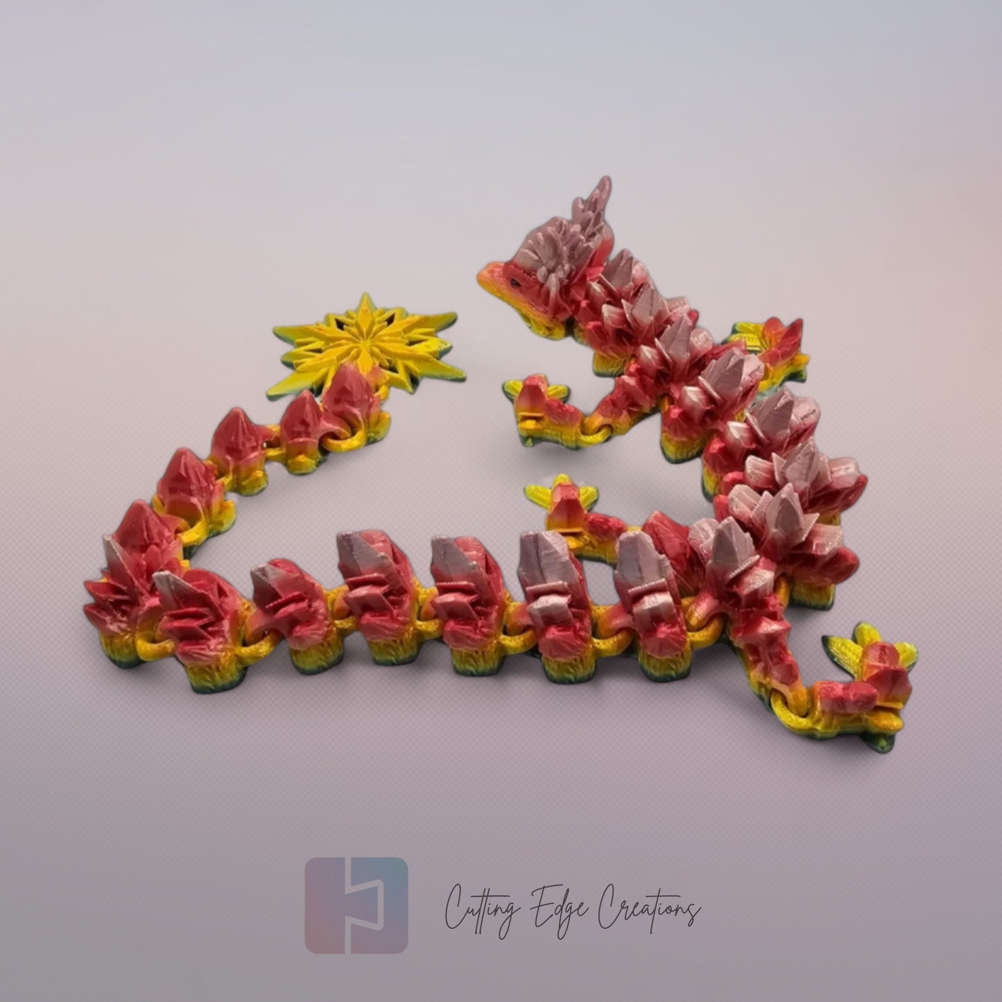 3D printed articulated Winter Dragon, flexible toy, handmade in the UK, desk fidget and gift.