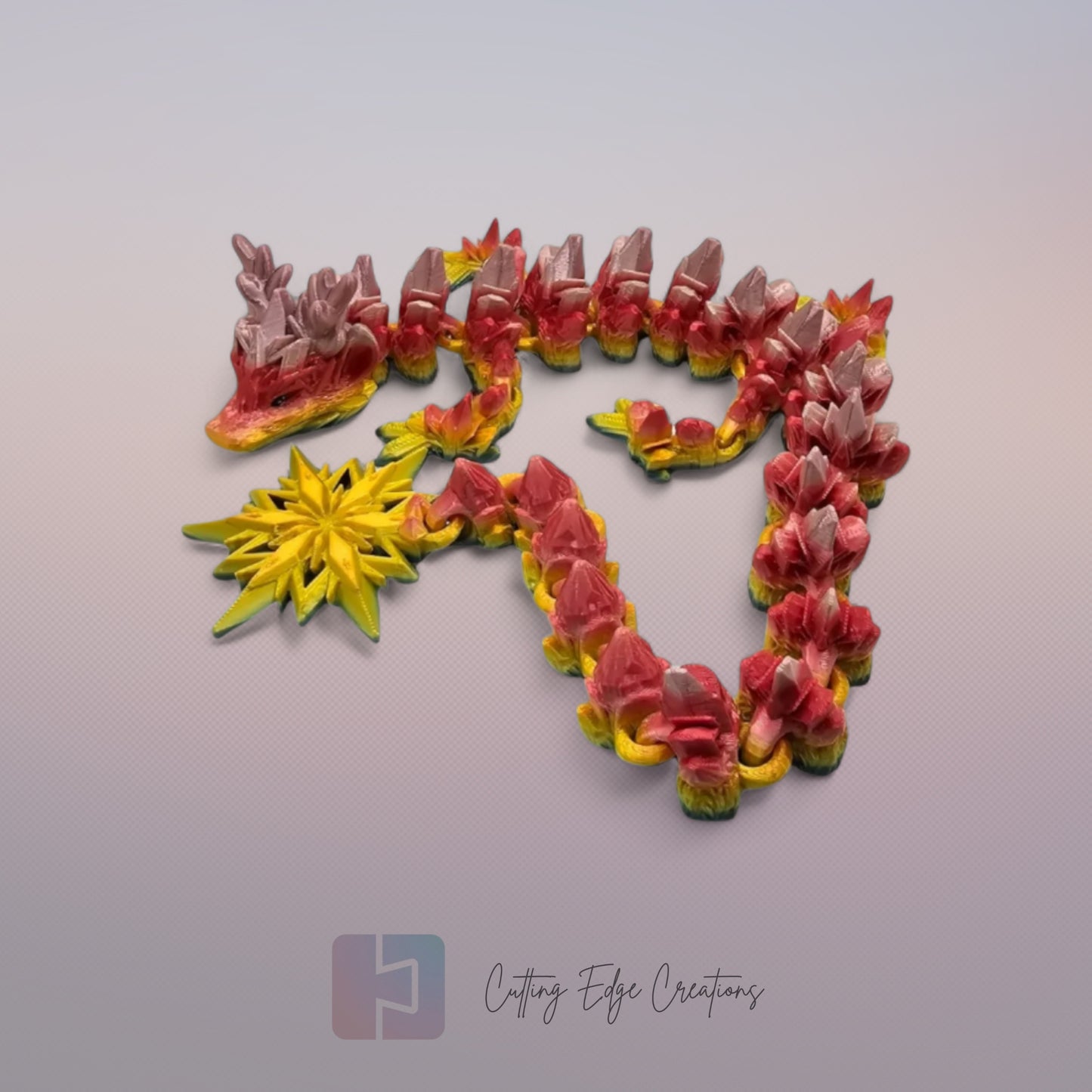 3D printed articulated Winter Dragon, flexible toy, handmade in the UK, desk fidget and gift.