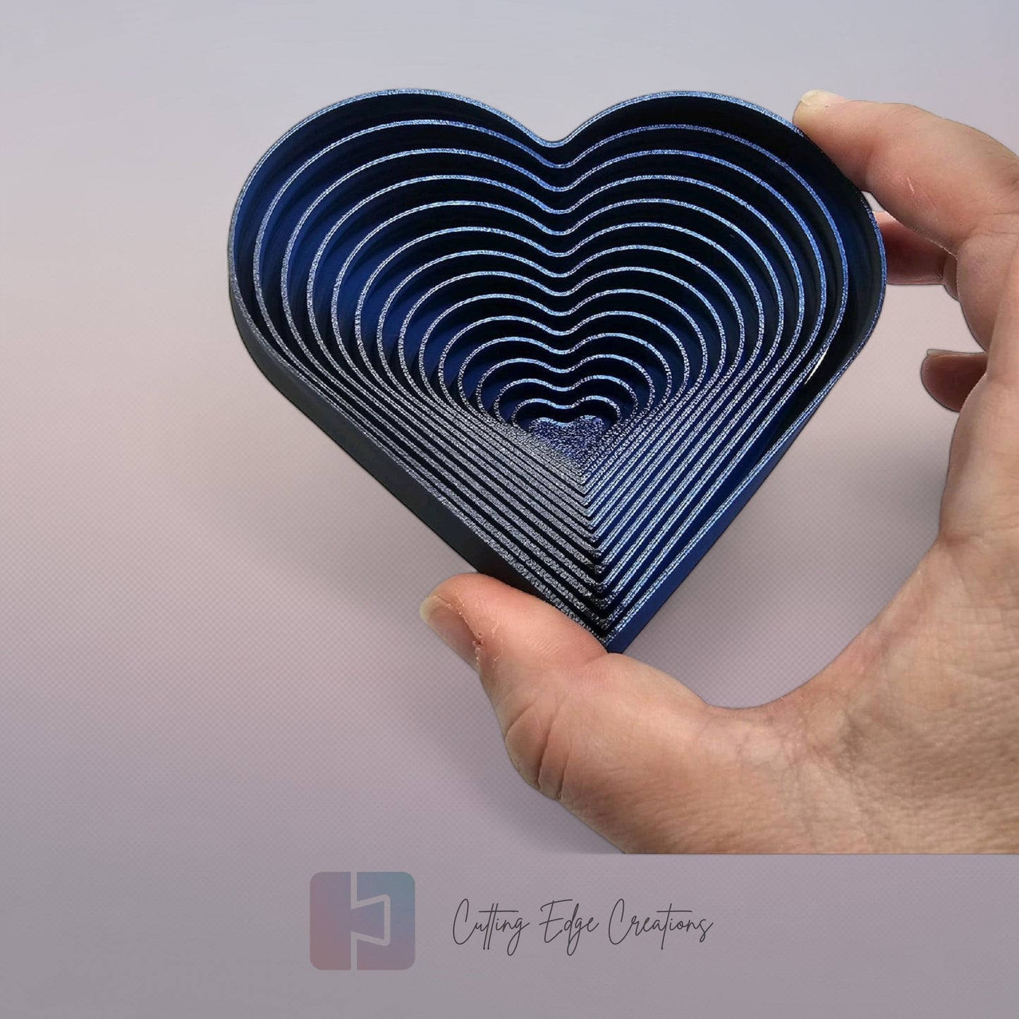 Cutting Edge Creations interlocking flexi heart fidget toy, 3D printed in bio-filament, random colour.
