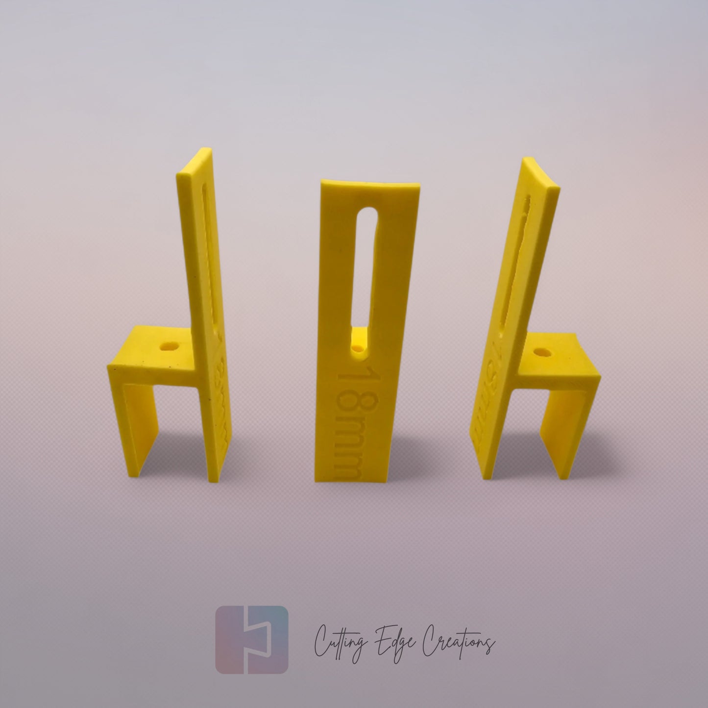 Set of three U Scribe jigs in bright colours for cabinet scribing and panel fitting