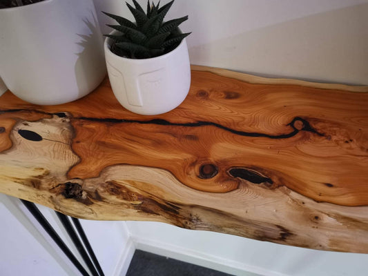 Stunning Live Edge Solid Yew Entryway Table made from beautiful English Yew